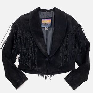 Cripple Creek black suede fringe jacket XL